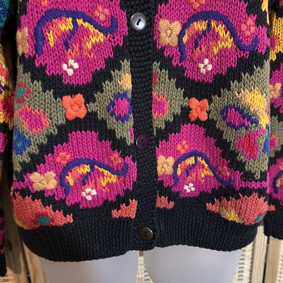Ormond Shops Vintage Black Floral Embroidered Loose Knit Cardigan Sweater Small - Picture 7 of 15